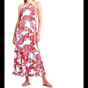NWT Express XL Textured Paisley Tiered Halter Maxi Dress